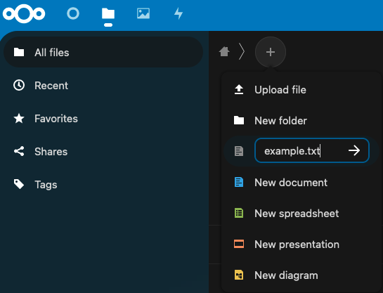 Create a Nextcloud text file using Collabora