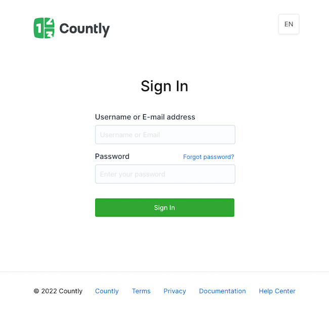 Countly login page